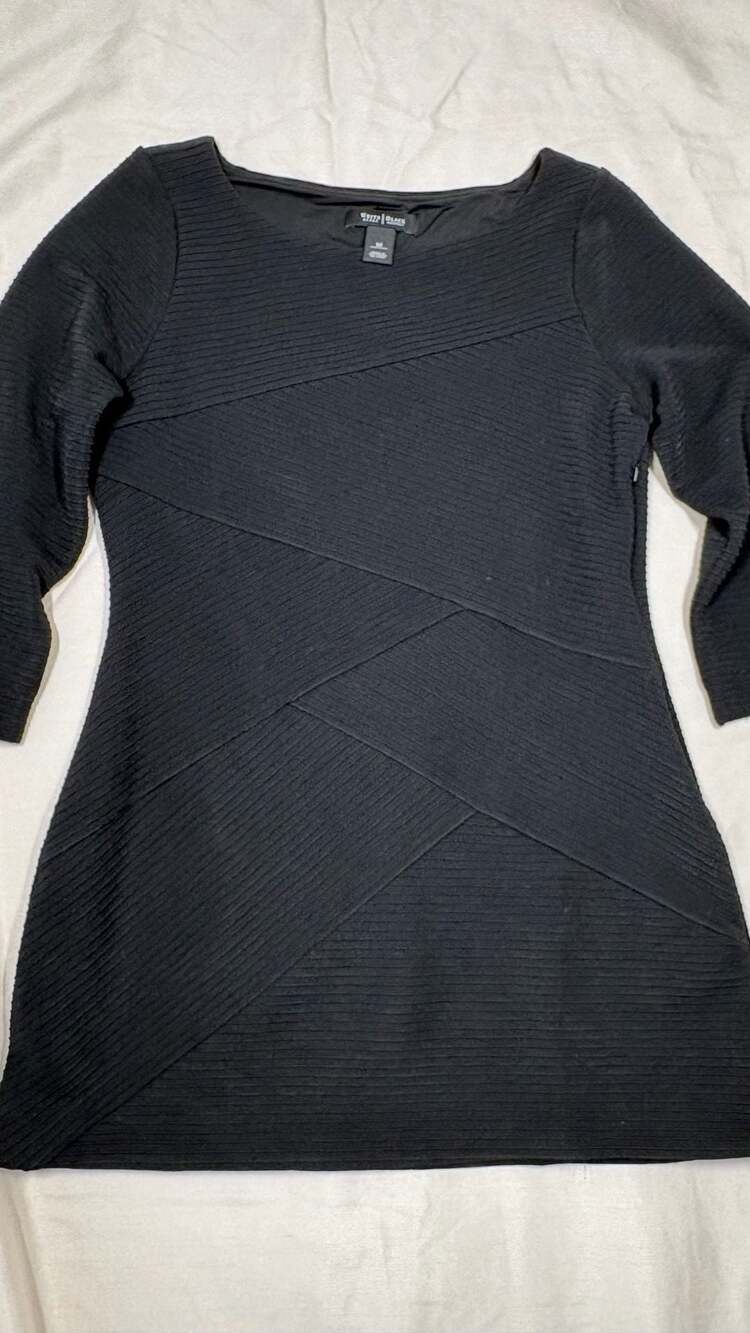 White House Black Market Tunic Size M Black Ribbed Asymmetrical